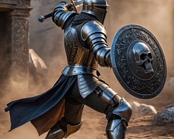 Medieval Knight in Armor with Sword and Shield