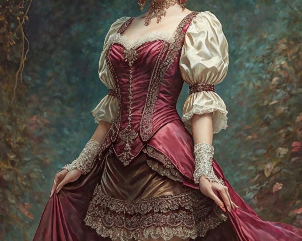 Regal Woman in Rich Burgundy and Cream Costume