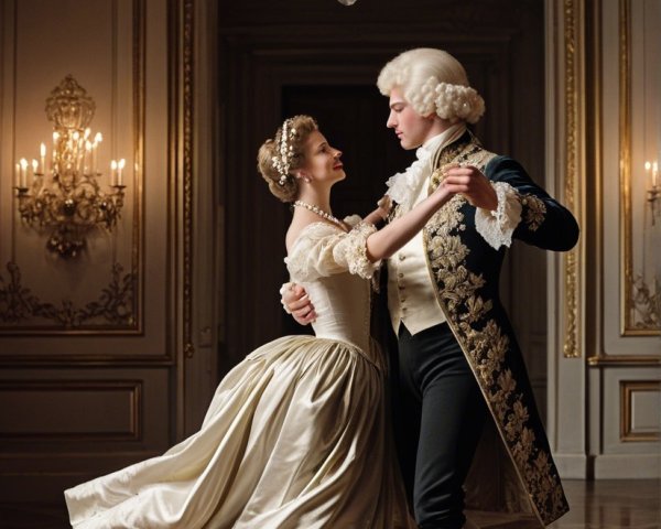 18th-Century Couple Dancing in Elegant Ballroom