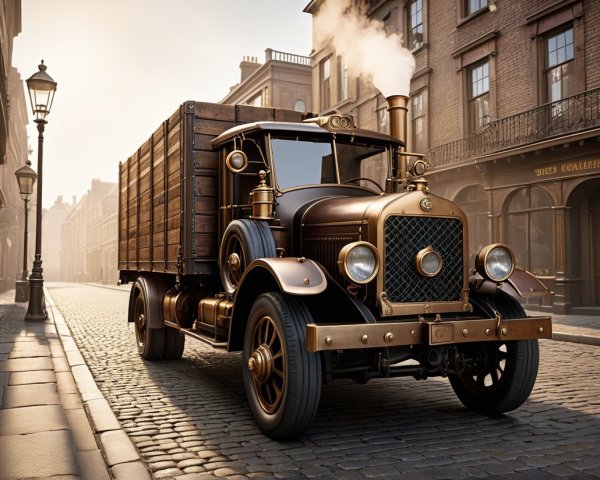 Antique Truck with Vintage Design on Cobblestone Street