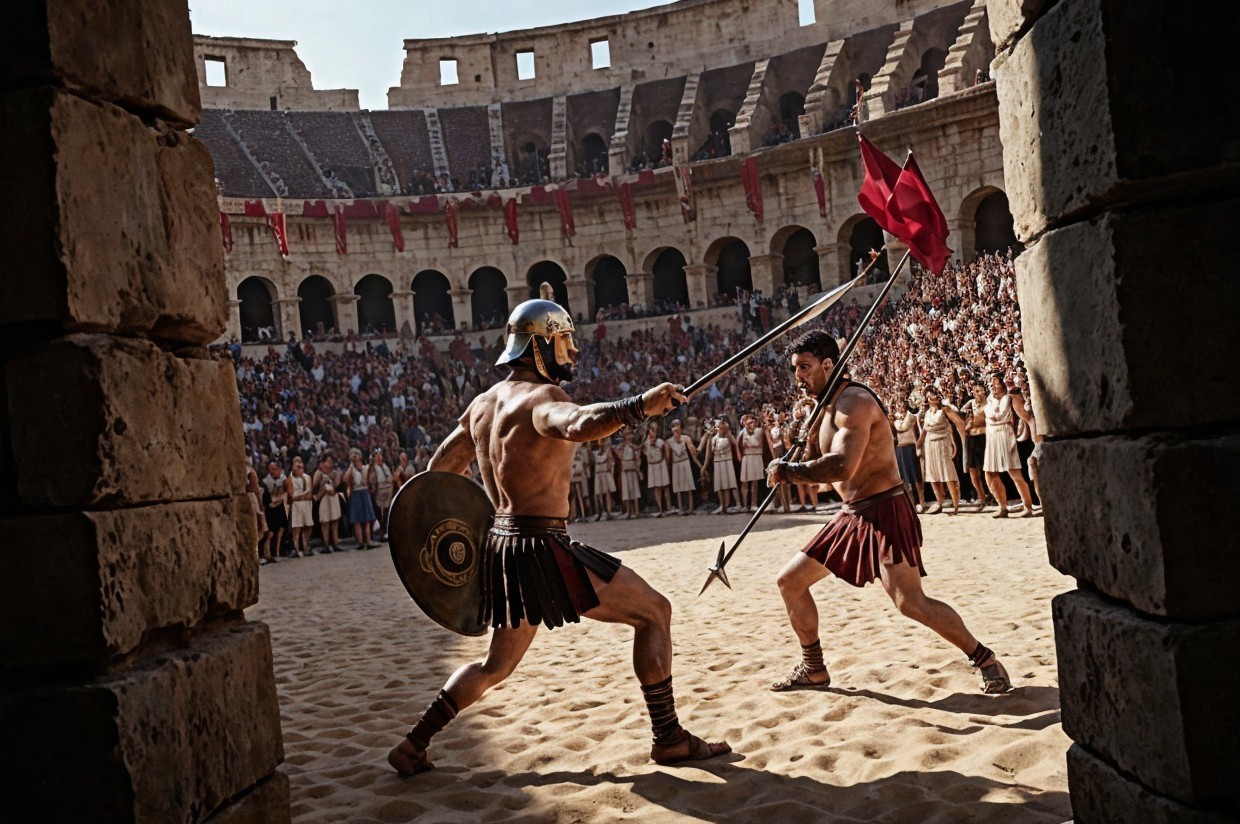 Gladiators Duel in Ancient Coliseum Arena