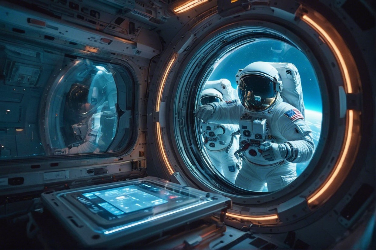 Astronauts Inside Spacecraft with Advanced Technology
