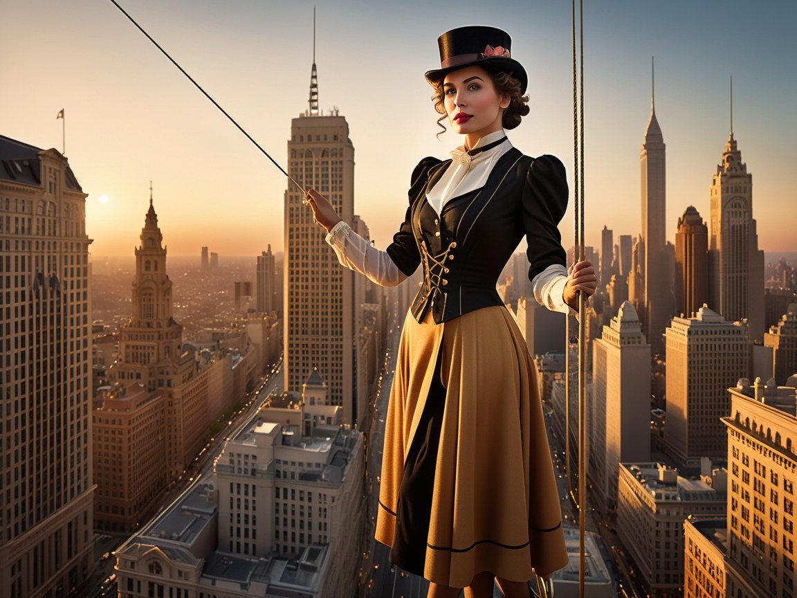 Confident Woman Balancing on Rooftop at Sunset