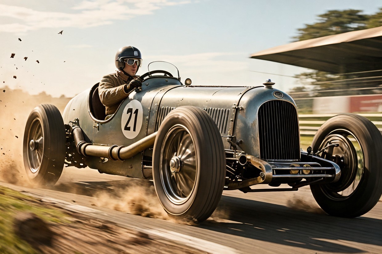 Vintage Racing Car on Track with Classic Design