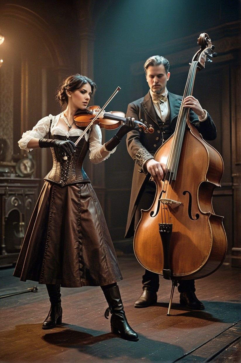 Vintage-inspired performance with violin and double bass