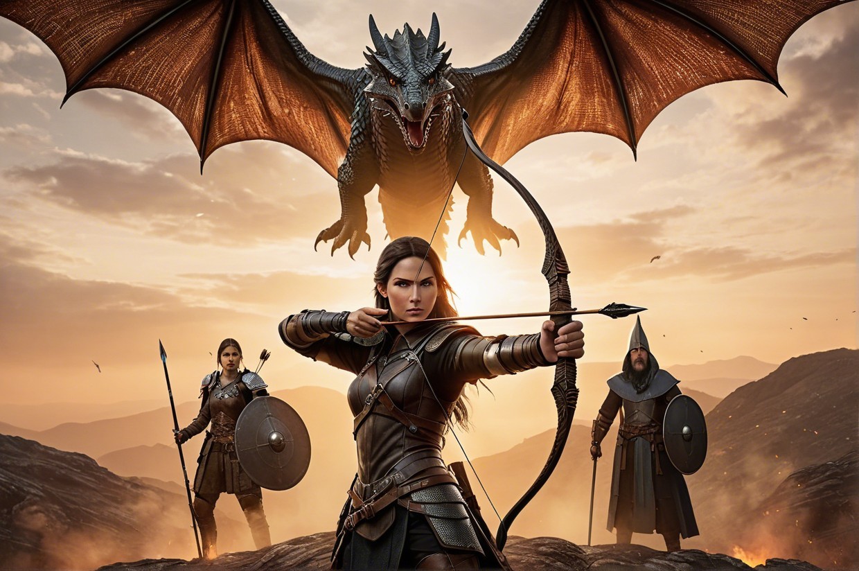 Fierce Warrior and Allies Prepare for Battle Against Dragon