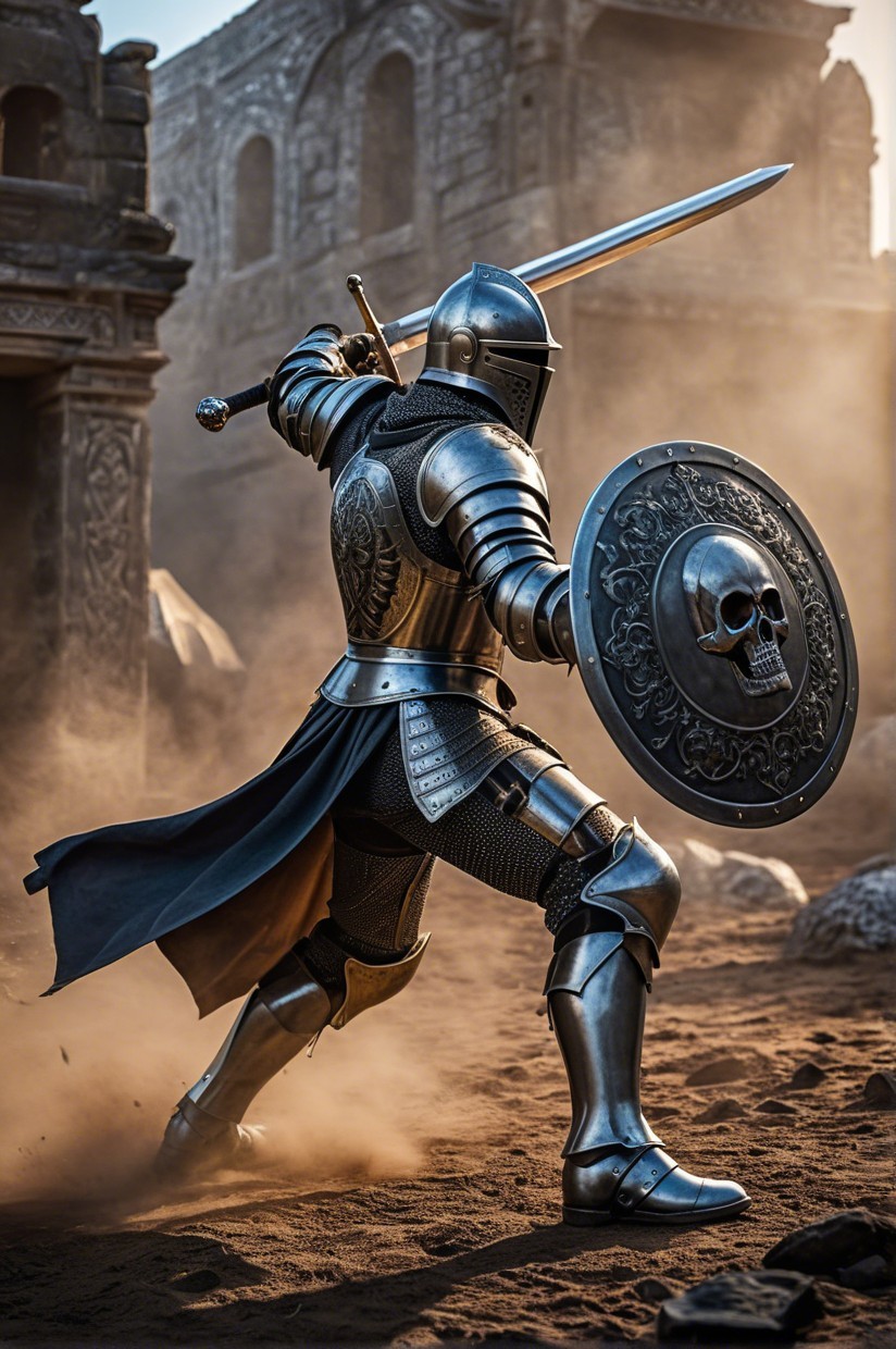 Medieval Knight in Armor with Sword and Shield
