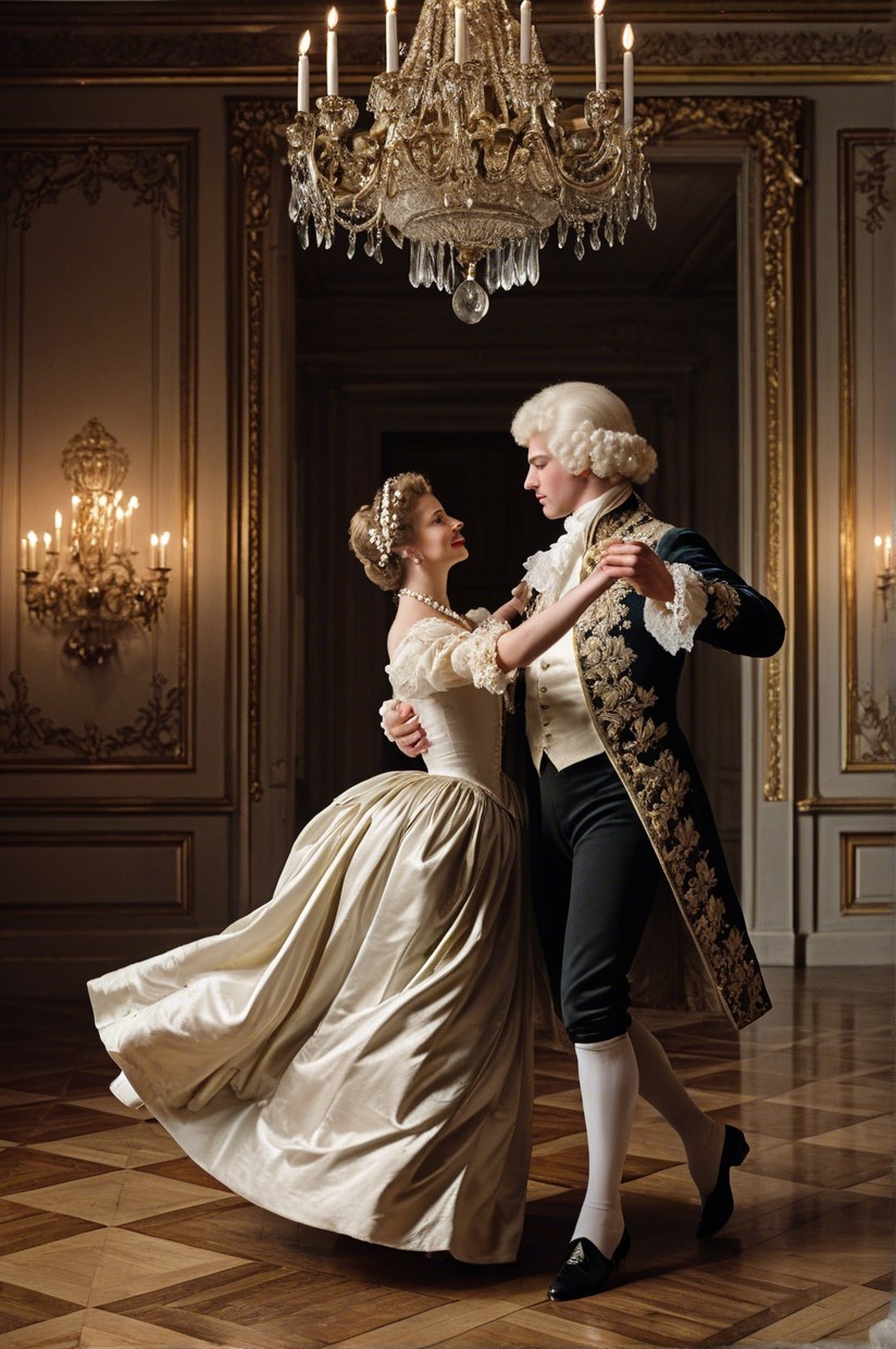 18th-Century Couple Dancing in Elegant Ballroom