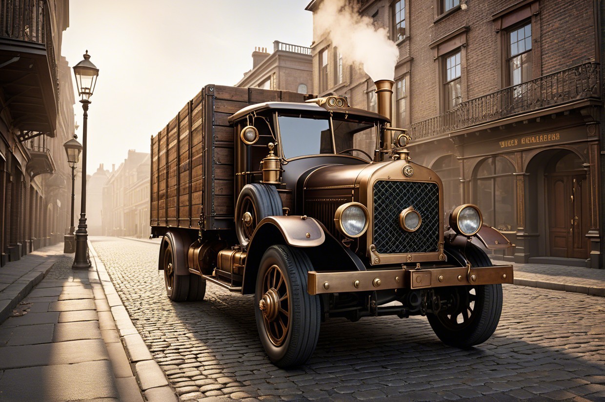 Antique Truck with Vintage Design on Cobblestone Street