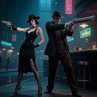 Vintage Speakeasy Scene with Stylish Characters and Guns