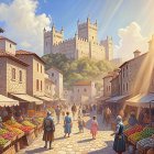 Medieval Marketplace with Fresh Produce and Community Life
