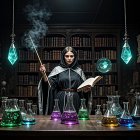 Alchemist's Lab with Colorful Potions and Mystical Glow