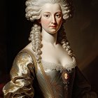 Elegant Portrait of Woman in Gold Gown with Curly Hair