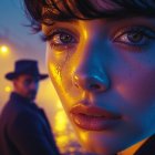 Close-up of a Woman in Neon-lit Cinematic Setting