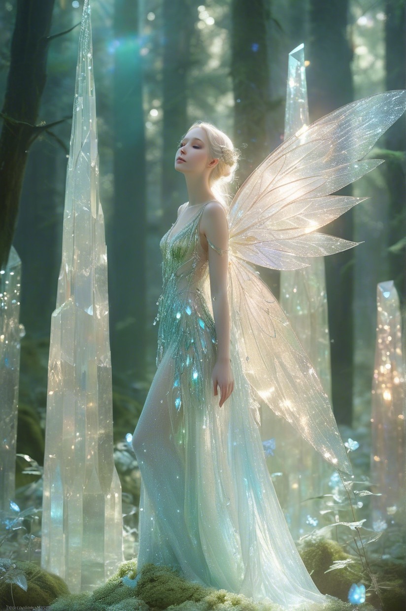 Enchanted Forest with Fairy and Crystal Formations