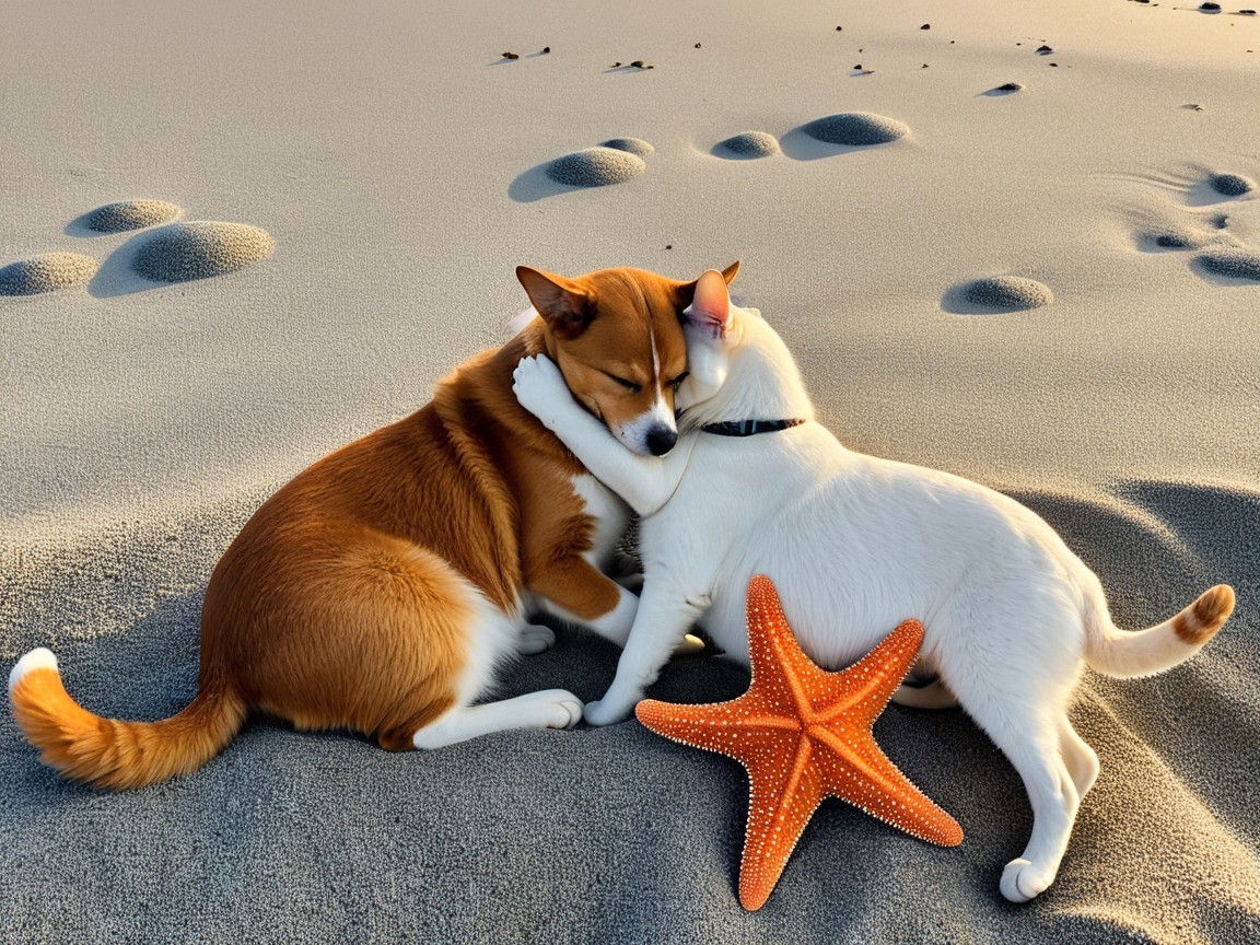 Corgi and Cat Share Heartwarming Beach Moment