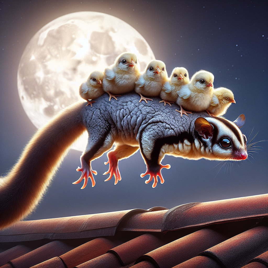 Whimsical Scene of Furry Creature Under Full Moon