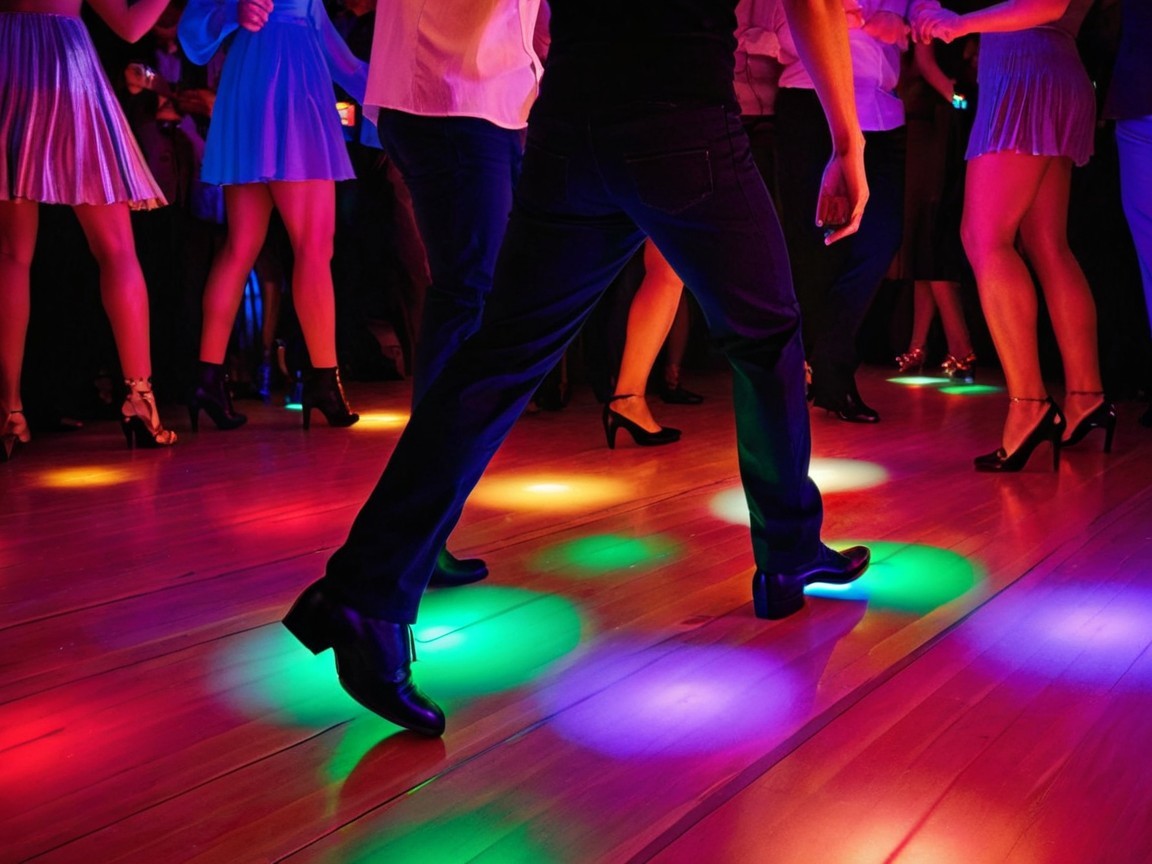 Vibrant Dance Floor with Colorful Lights and Energy