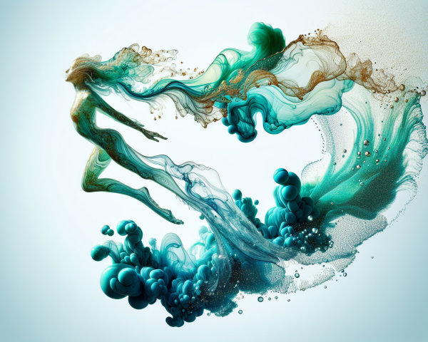 Ethereal Woman in Teal and Aqua Fluid Composition