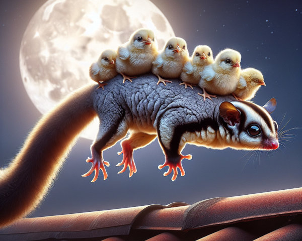 Whimsical Scene of Furry Creature Under Full Moon