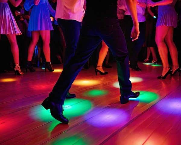 Vibrant Dance Floor with Colorful Lights and Energy