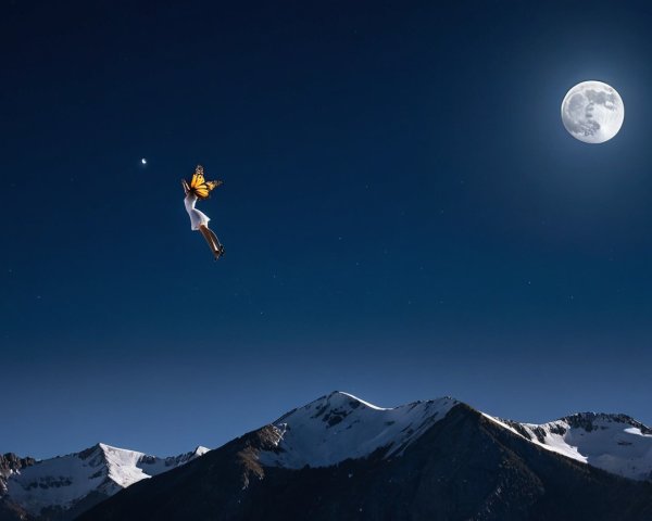 Night Sky with Stars and Full Moon Over Mountains