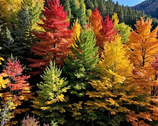 Vibrant Autumn Foliage Against Rolling Hills and Sky