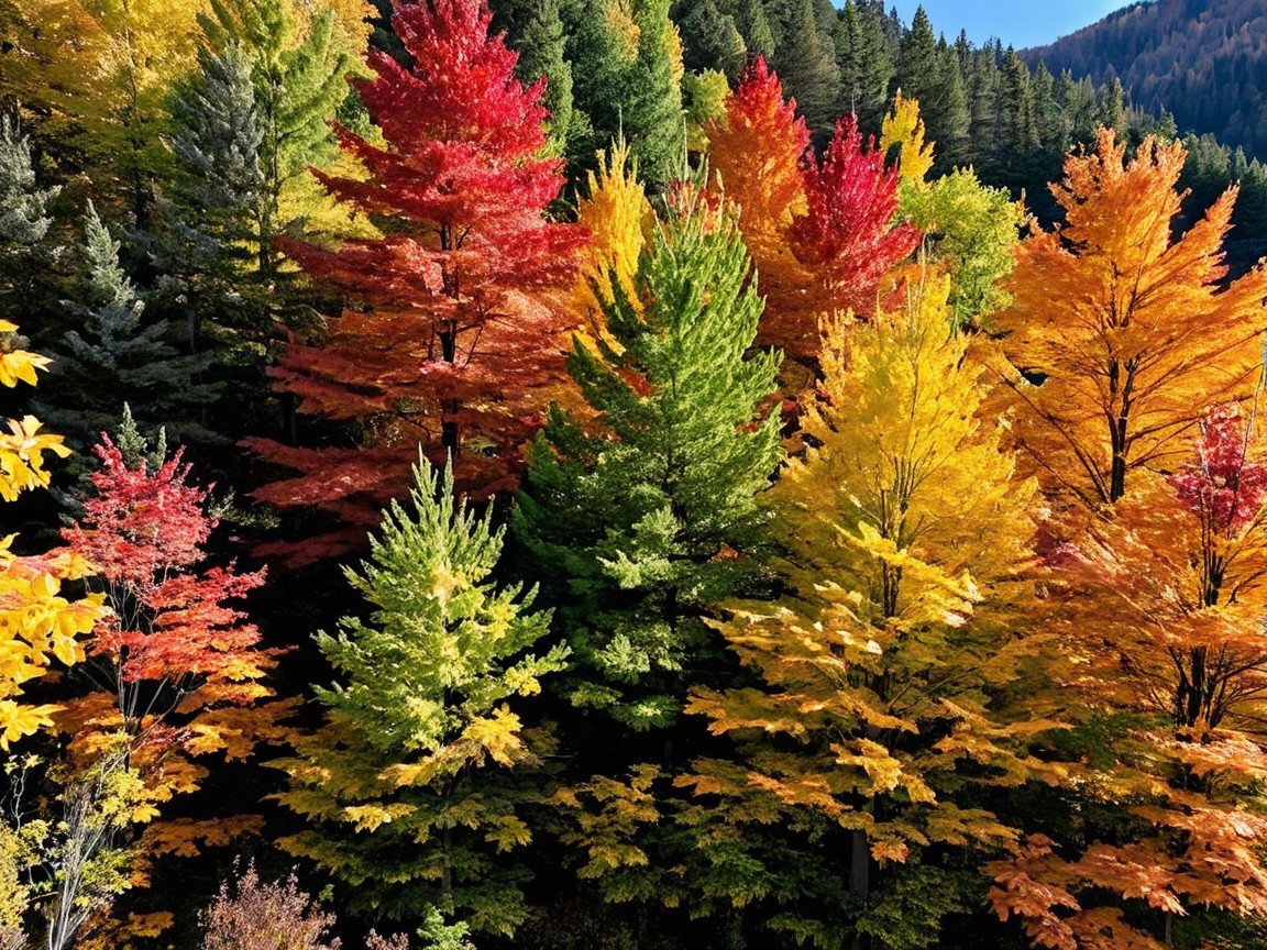 Vibrant Autumn Foliage Against Rolling Hills and Sky