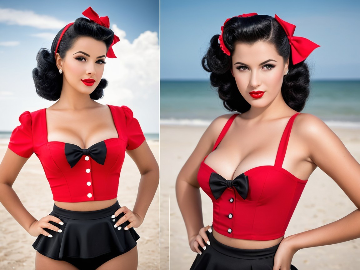Glamorous Beach Fashion with Vintage Charm and Bold Colors