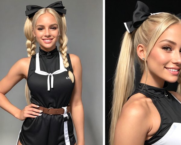 Young Woman with Pigtails in Stylish Black Outfit