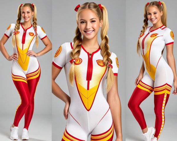 Young woman in vibrant red and yellow sports outfit