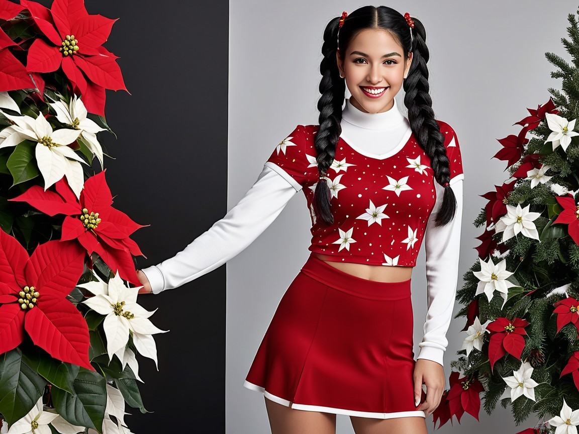 Cheerful Young Woman in Festive Holiday Setting