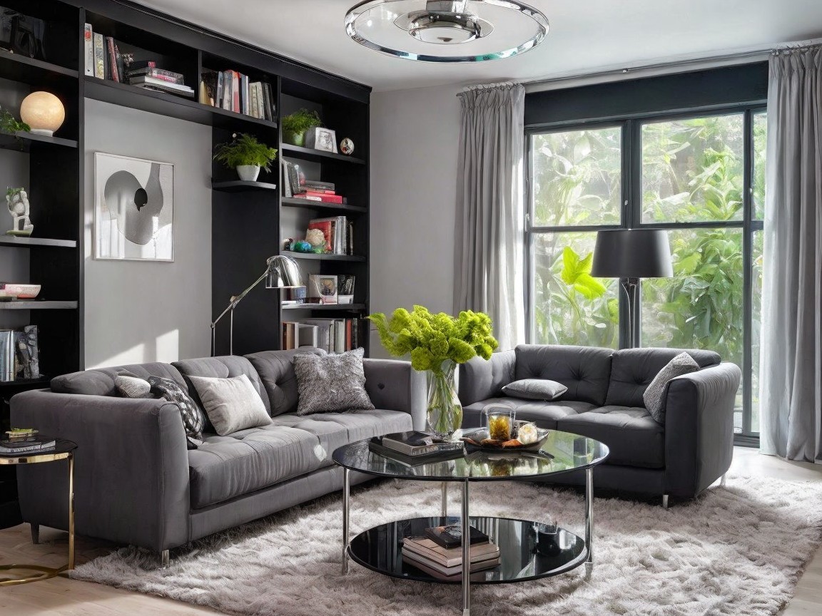 Modern Living Room with Gray Sofas and Natural Light