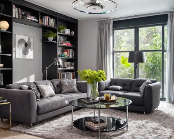 Modern Living Room with Gray Sofas and Natural Light