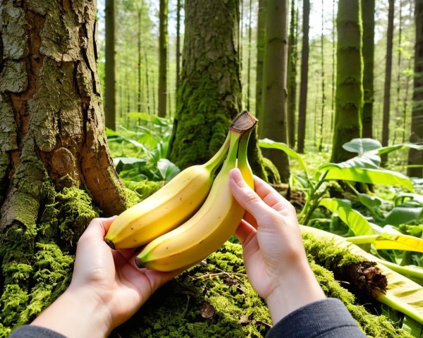 Ripe Bananas in a Lush Forest Setting with Sunlight