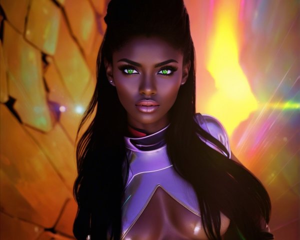 Futuristic Figure with Vibrant Fragmented Background