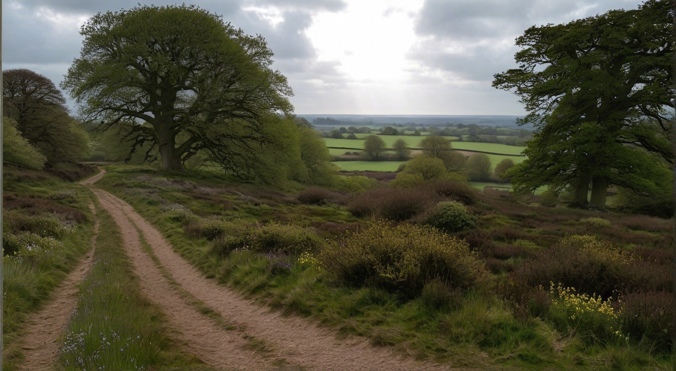 Tranquil Landscape with Winding Dirt Path and Trees