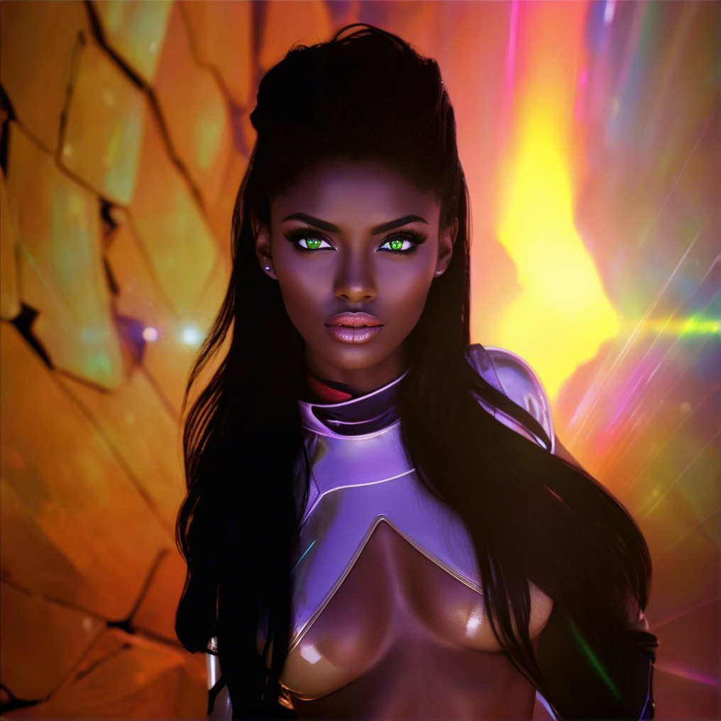 Futuristic Figure with Vibrant Fragmented Background