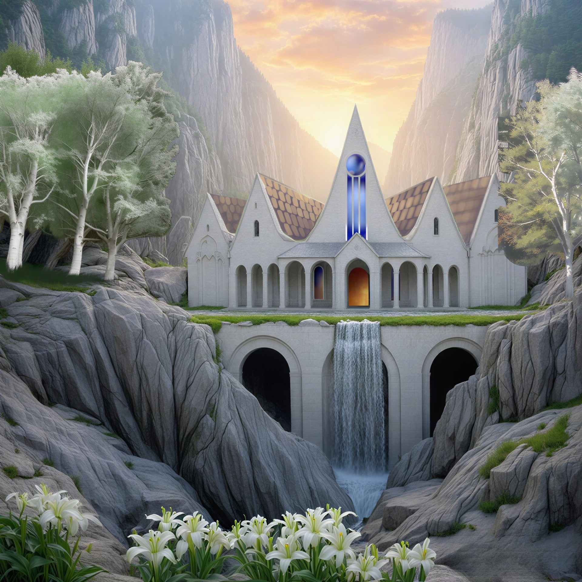 Digital Painting of Temple in Mountainous Landscape