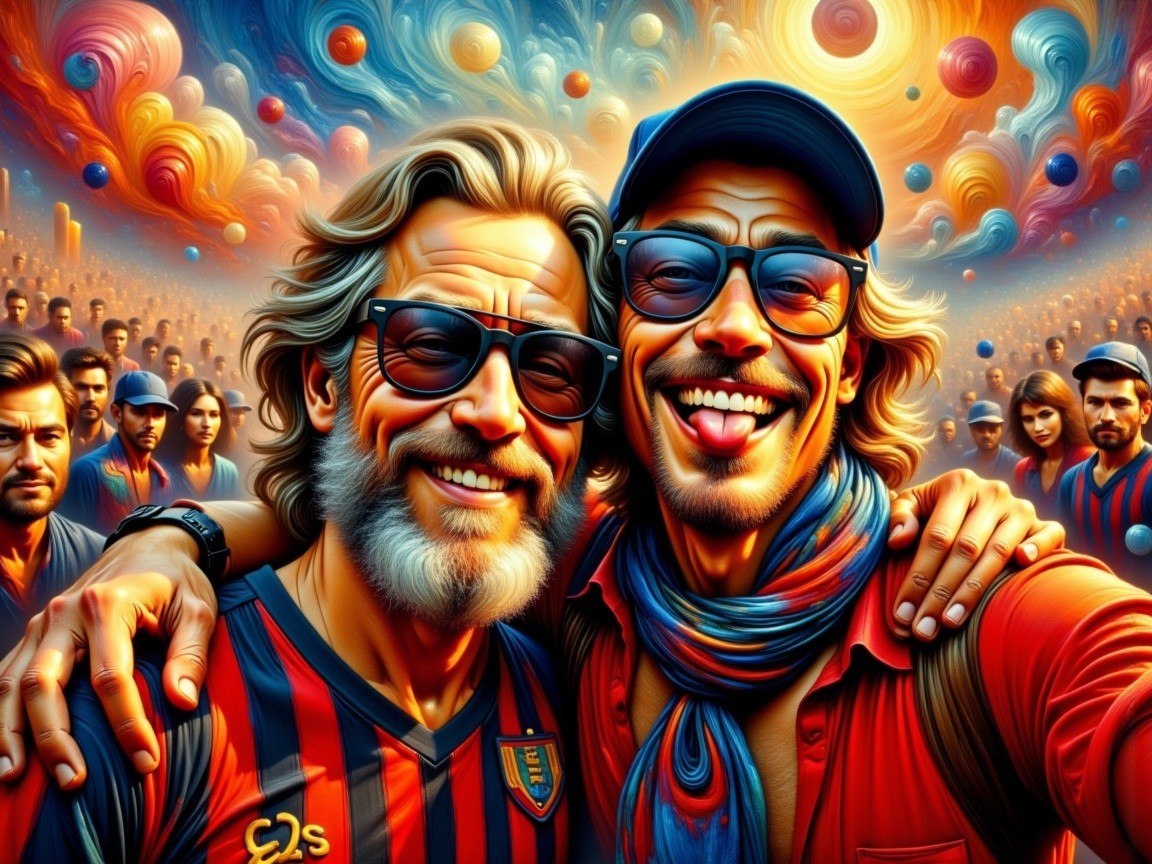 Selfie of Two Friends in a Festive Crowd Setting