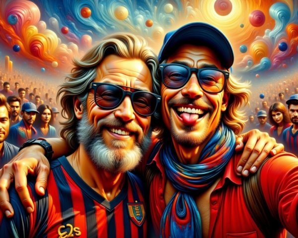 Selfie of Two Friends in a Festive Crowd Setting