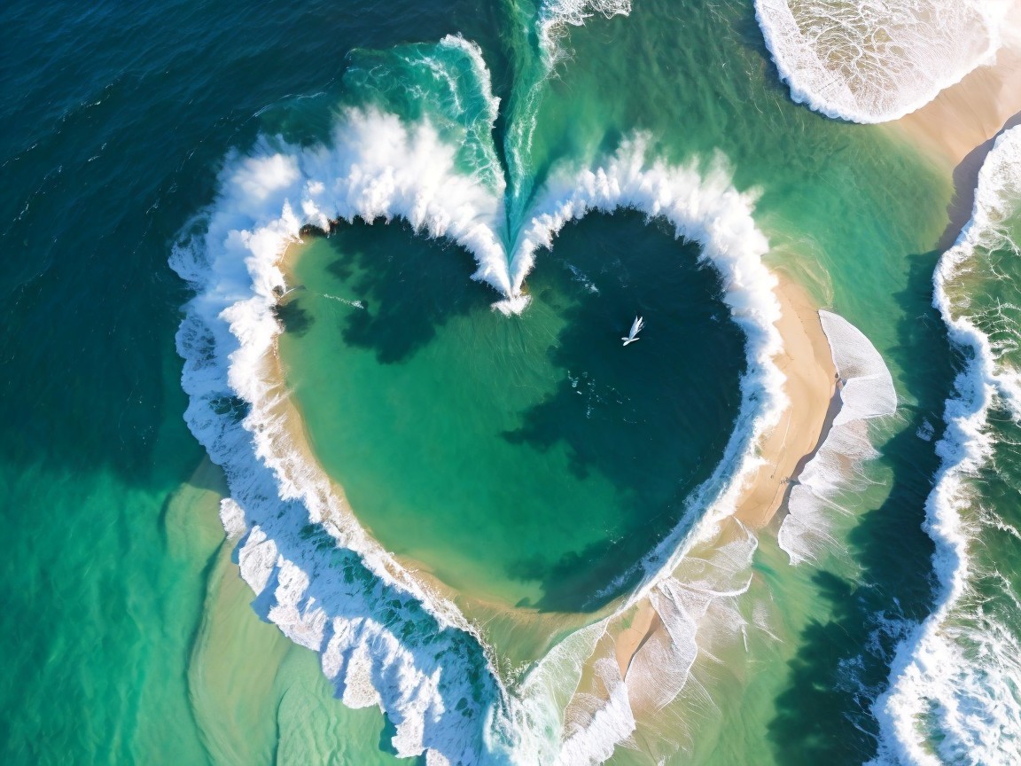 Heart-Shaped Wave Formation in Turquoise Ocean
