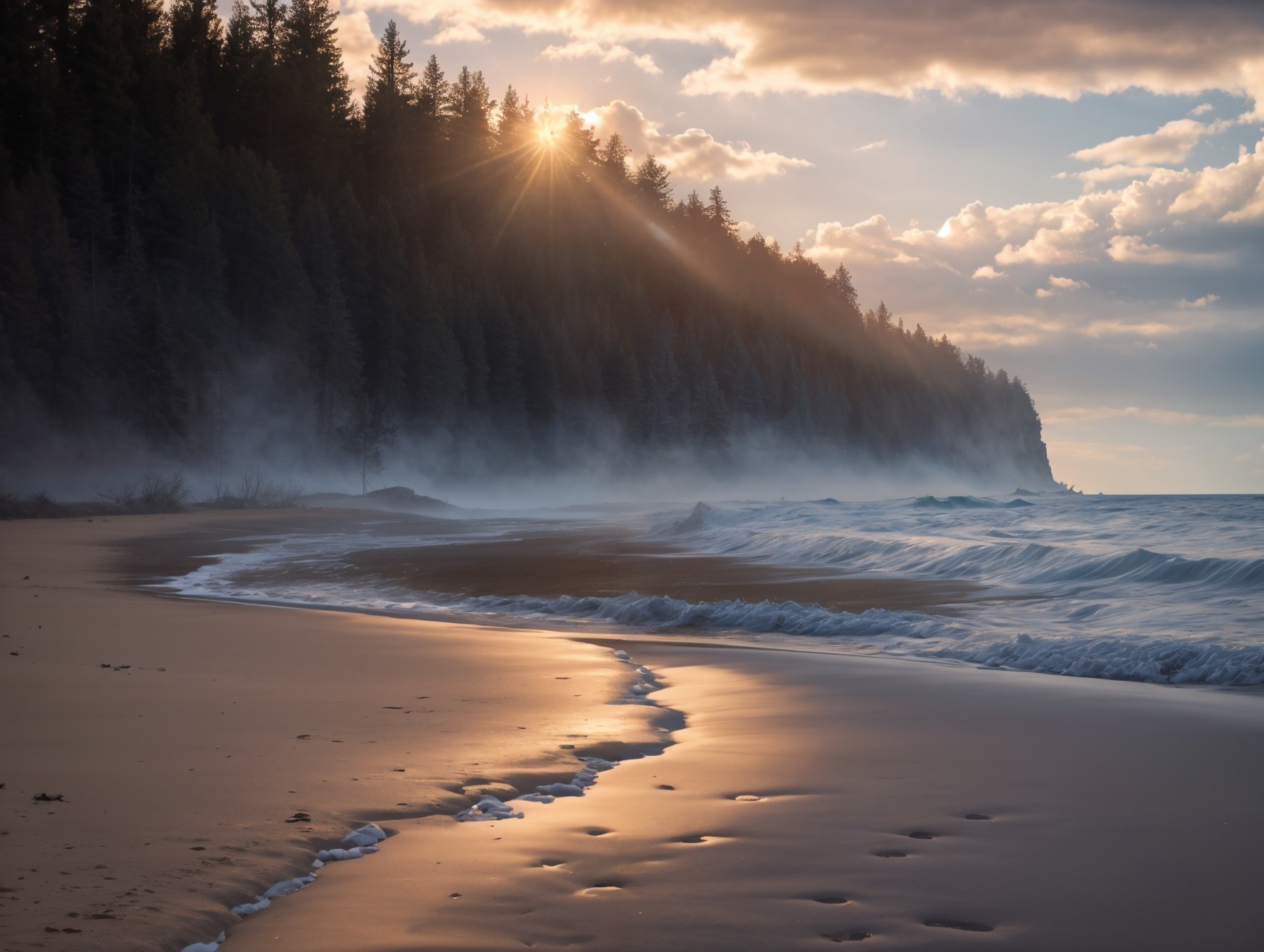 Tranquil Beach Scene at Dusk with Gentle Waves