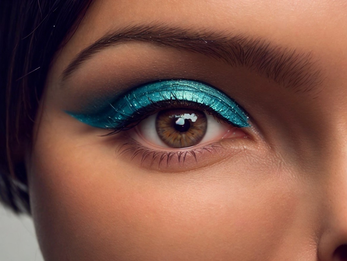Close-up of Eye with Turquoise Winged Eyeshadow