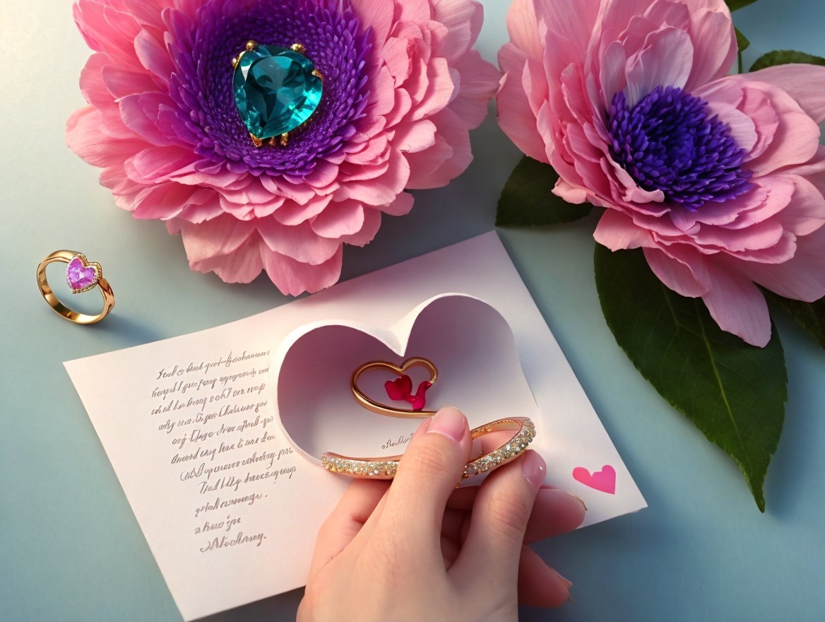 Gold Bracelet and Jewelry with Heart Pendant Display