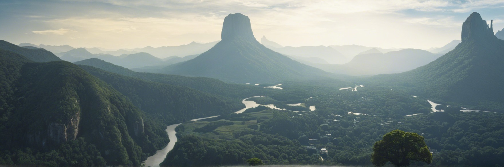 Majestic Mountains and Serene Green Valleys Landscape