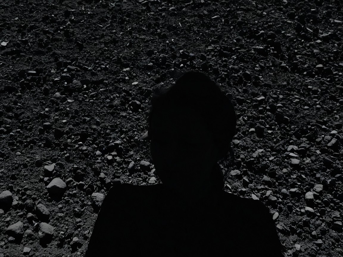 Shadowy Figure on Textured Rocky Terrain