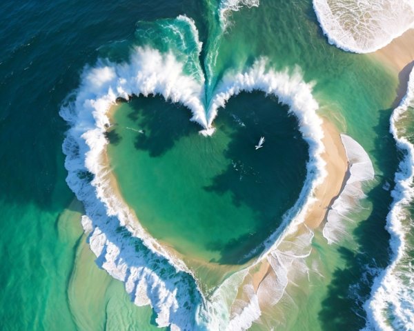 Heart-Shaped Wave Formation in Turquoise Ocean