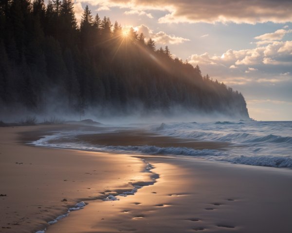 Tranquil Beach Scene at Dusk with Gentle Waves