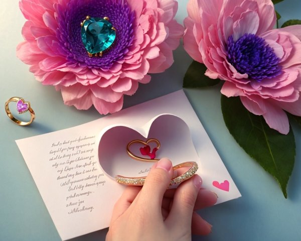Gold Bracelet and Jewelry with Heart Pendant Display